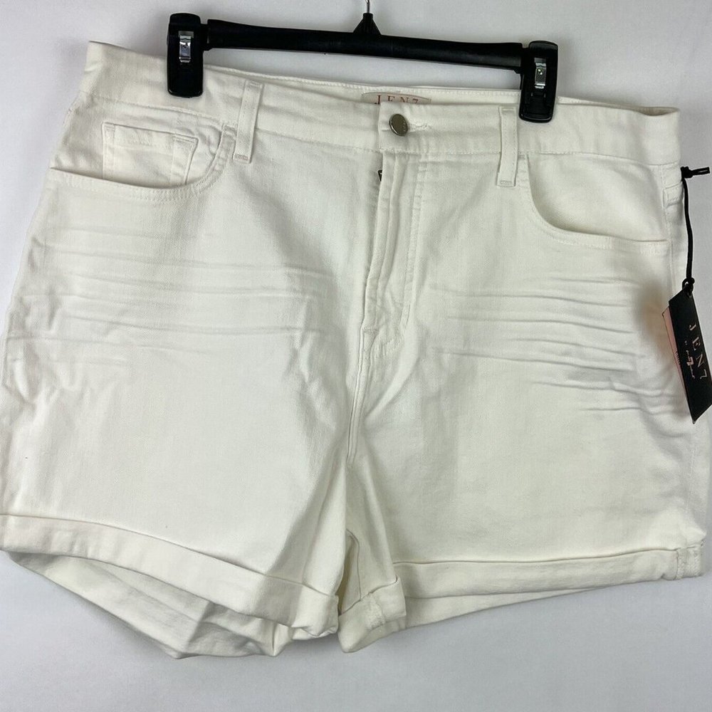 7 For All Mankind Jen7 Women’s White Mid Roll Denim Shorts Size 16